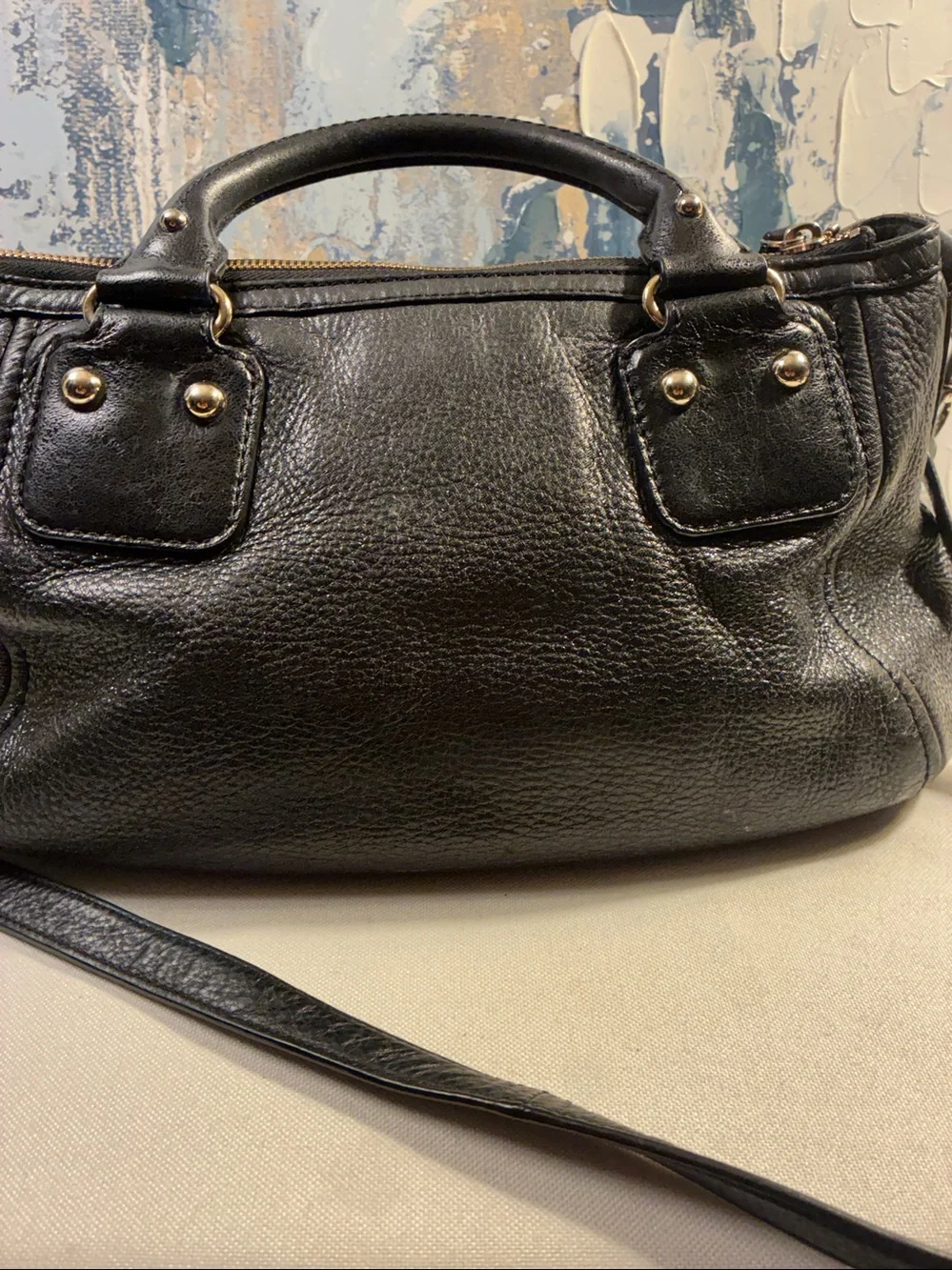 Genuine Kate Spade Black Slouchy Pebbled Leather Shoulder Satchel